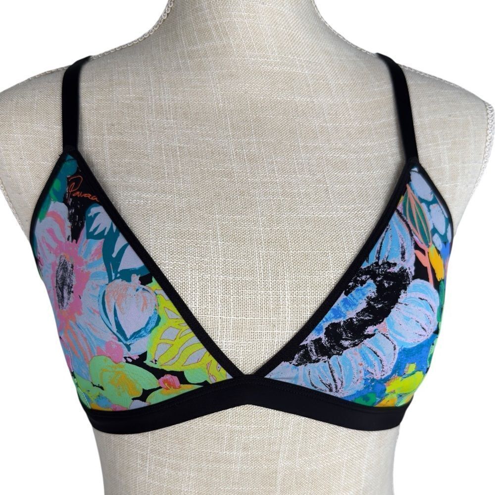 Parade Black Colorful Re:play Dream Fit Triangle Bralette In Midnight Garden